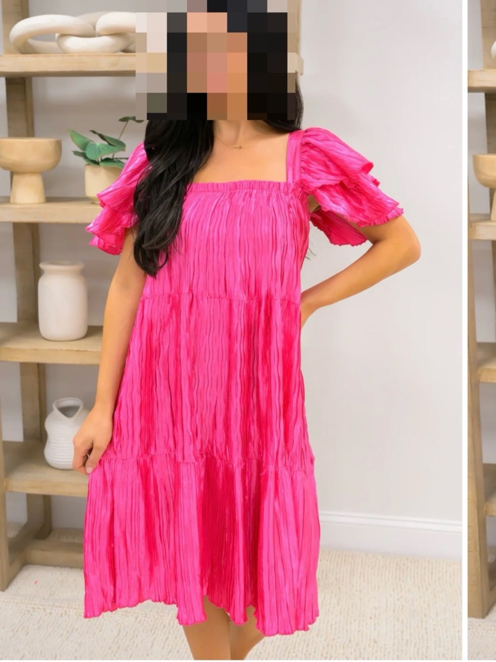 Hot Pink Square Neck Midi Dress NWT